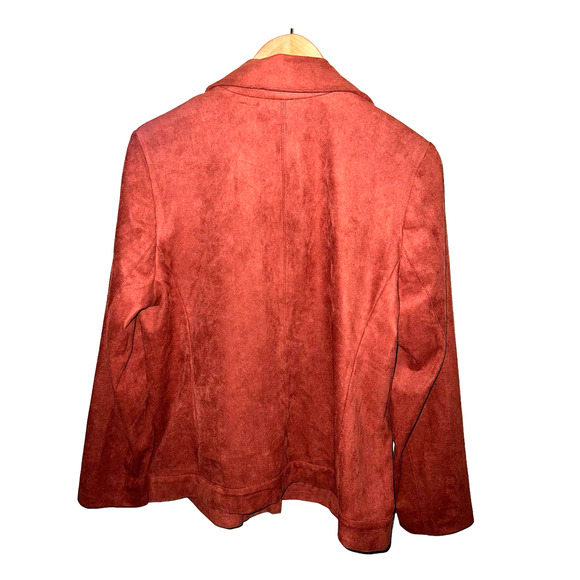 Chico's (2) Size 12 Large Moto Jacket Faux Suede Rust Fawn Brown Gold-Tone Zip - Picture 4 of 12